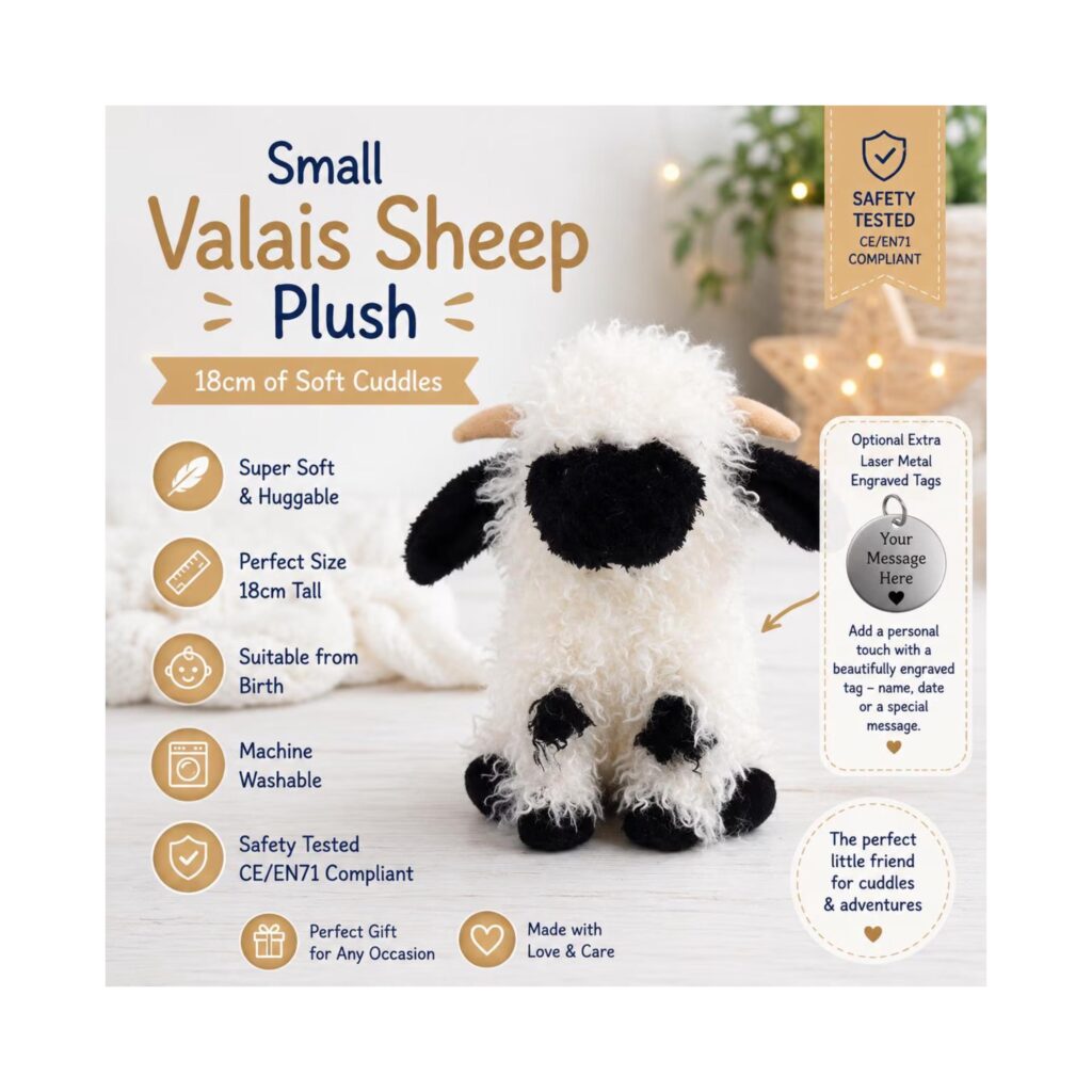 Valais sheep plush toy: small cuddly sheep gift (18cm)