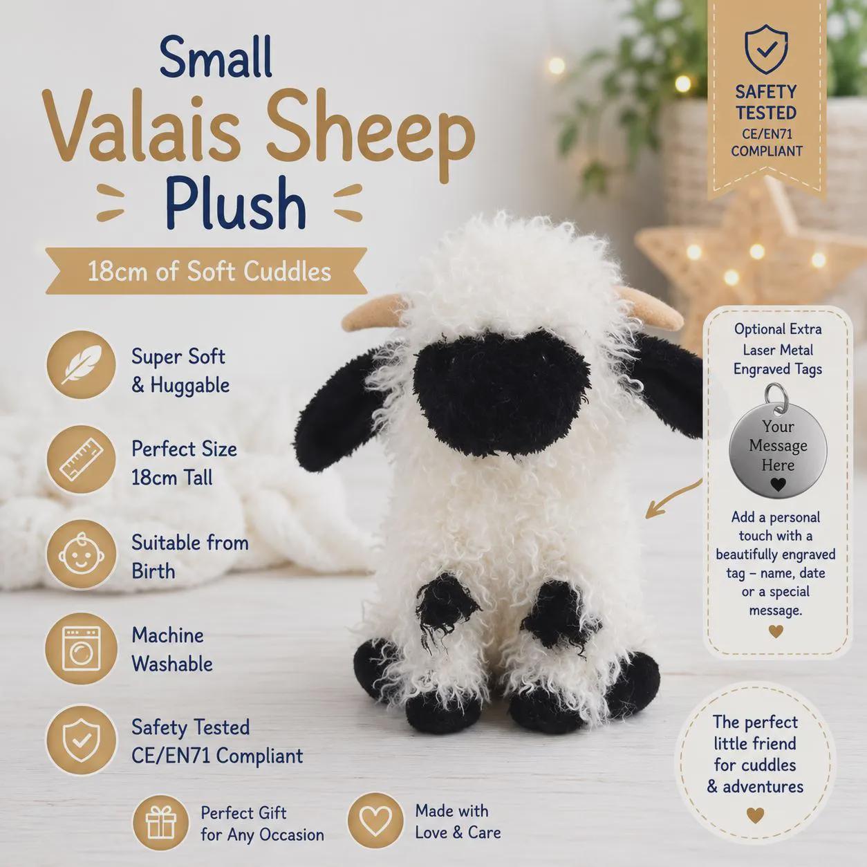 Valais Sheep Plush Toy Small | Cute Cuddly Lamb Soft Toy | Baby Safe Gift | Farm Animal Teddy | Birthday Easter Gift | Sheep Lover Present - Image 2